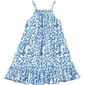 Girl's Boho Butterfly Print Ruffle Cami Dress Flowy Spaghetti Strap Flounce Sundress in Saudi Arabia
