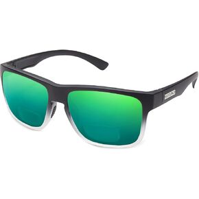 Suncloud Rambler Polarized Bi-Focal Reading Sunglasses in Black Grey Fade/Green Mirror Lens +2.50