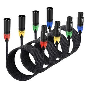 Anewbig XLR DMX Cables 6ft 6 Pack, DMX Stage Lights 6 Ft Feet Cable, Black Braided, 6 Foot, 6pack