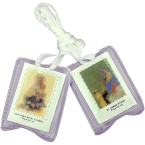 VILLAGE GIFT IMPORTERS Assorted Economy Scapulars | 100% Cloth Wool | 14 Different Scapular Necklaces | Affordable and Authentic | Christian Jewelry (Protected White Felt Scapular - White Cord)