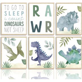 Dazzlewall Abstract Dinosaur Wall Decor Poster Cartoon Watercolor Wall Poster for Kids Boys Room Decor 8x10 in Unframed Set of 6
