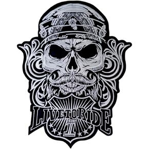 Harley Skull Bandana Biker Large Live to Ride Back Patch on Vest, Iron on Patch, Custom Patch, Embroidery Patch, Iron,Biker Skull Patches, 13 x 10.24 inces