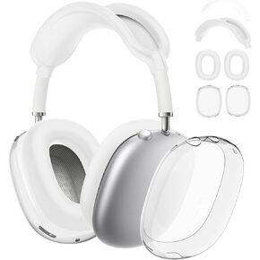 4 in 1 Kit for Apple AirPods Max Headphones, Clear Soft TPU Ear Cups Cover and Silicone Ear Pad Case Cover/Headband Cover for AirPods Max, Accessories Silicone Case for AirPods Max (Black)