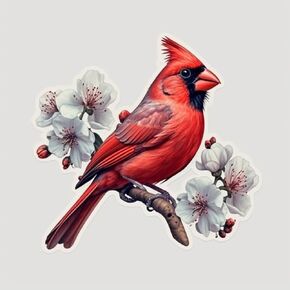 North Carolina Northern Cardinal Bird Dogwood Flower Vinyl Decal Sticker for Car, Laptop, Tumbler, More. #009078-6
