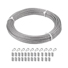 1/16 inch Stainless Steel wire cable,100FT,Aircraft Cable Wire Rope Marine Grade, Length 7x7 Strand Core with Aluminum Sleeves and Thimbles