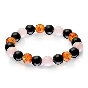 Triple Stone Ultimate Health Bracelet – Men Women Stress Relief Yoga Beads – Inspirational Bracelets – Black Obsidian – Citrine – Rose Quartz – Stone Bead Bracelet (10mm)