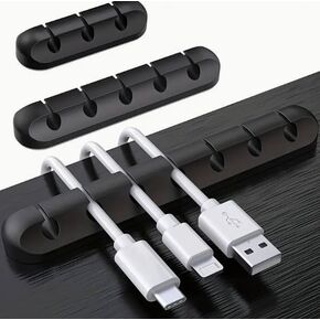 3-Pack Cable Holder Clips, Self-Adhesive Cable Organizer for Desktop Power Cord, Phone Charging Cable, Mouse Cord, Cord Management for Office and Home, Black