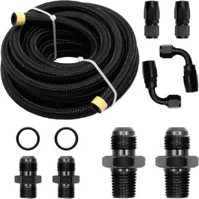 طقم خط تبريد ناقل الحركة الأوتوماتيكي 15FT AN6 لـ 4L60E 4L65E - طقم خرطوم الوقود المضفر من النايلون الأسود للزيت/الغاز/الوقود