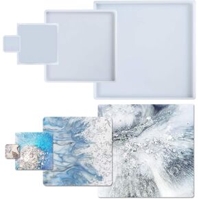 Square Coaster Epoxy Resin Silicone Molds for Concrete Cement Plaster Polymer Clay 4-Pack Extra Large