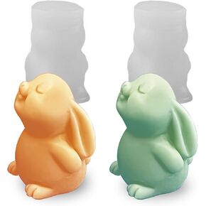 Rabbit Candle Silicone Molds, 2PCS Bunny Chocolate Cake Fondant Decor Mold, 3D Cute Bunny Candle Mold, Rabbit Easter Silicone Molds for Epoxy Resin Soap Wax Craft Home Decor Supplies