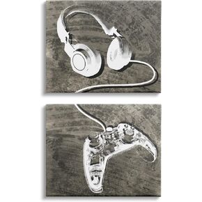 'Kids' Rustic Headphones Video Game Controller'| 2pc Canvas Art Set 2 in Kuwait