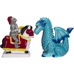 Pacific Giftware Knight on Horse & Dragon Ceramic Salt and Pepper Shakers Set