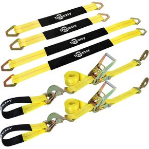 Trekassy 2"x 96" Car Tie Down Straps for Trailers, Heavy Duty Car Trailer Ratchet Straps, 4 Pack Axle Straps, 10,000lbs Break Strength