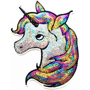 Sequin Unicorn Fashion Head Unicorn Horse Cartoon Kids Cartoon Iron on Patch Embroidered Patch Supplies for Jacket Bags Jeans Backpack Clothes DIY