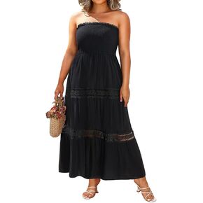 Women's Summer Maxi Dress Plus Size Strapless Tube Top Casual Beach Boho Smocked Long Flowy Sundress