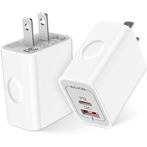 2Pack Apple Fast Charger Block, 20W USB-C Power Adapter Dual Port USB C&A iPhone Fast Charging Block for iPhone 15 Pro/15 Pro Max/15/14 Pro/14/13/12/11/Xr/8, Type C Wall Plug for iPad Samsung Google