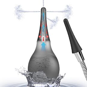 Enema Douche Anti Back-Flow,Silicone Enema Reusable Anal Douche Cleaner for Men Women Colon Cleansing,Shower douche with 5 Spouts connected to shower hole,Vaginal Cleaner 10oz, Semi-transparent