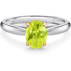 Gem Stone King 925 Sterling Silver and 10K Yellow Gold 8X6MM Oval Gemstone Birthstone Solitaire Engagement Ring For Women | Available In Size 5, 6, 7, 8, 9