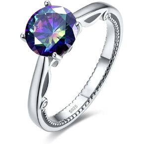 8x8mm Round Simulated Mystic Rainbow Topaz Simple 925 Sterling Silver Solitaire Ring for Women
