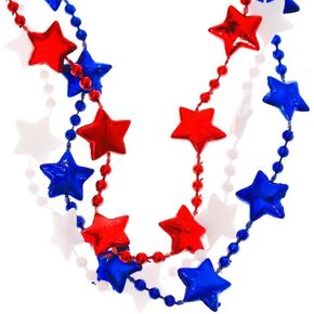 Patriotic Star Bead Necklace Red White Blue - 60 Pack - July 4, Independence Day, Parades