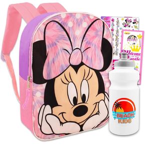 Minnie Mouse Backpack for Girls Set - Bundle with 15" Minnie Mouse School Backpack Plus Water Bottle, Tattoos, More | Minnie Mouse Backpack for School