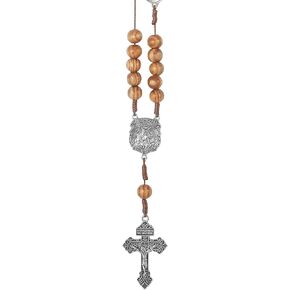 Nazareth Store One Decade Wood Car Rearview Mirror Rosary St. Michael Protection Auto Hanging Amulet