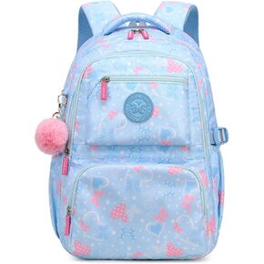 Kids Backpack for Girls,Heart Print Bookbag Elementary School Bag,Cute Daypack With Plush Pendant Lightweight Girls Backpack