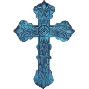 Castleore Easy Wall Hanging Home Decor Religious Christian Crosses for Wall | Best for Home, Office and As Gift | Blue Antique | Size L 9.4 W 6.6 Inch |