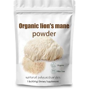 Organic Lions Mane Mushroom Supplement Powder - Organic Lion’s Mane Powder 1 lb /454g (1Bag)
