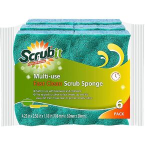 SCRUBIT Multi-Use Scrub Sponge – Non-Scratch Kitchen Sponges for Dishes, Pots & Pans - Heavy Duty & Odor-Free Rippled Scrubbing Pad, Designed for Tough Cleaning Jobs, 6 Count