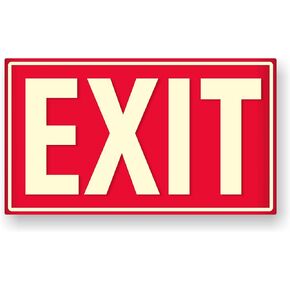 Photoluminescent Exit Sign (Red) / UV Inks on Aluminum | HEAT Resistant | COLD Tolerant | WEATHER Proof. - MADE IN USA - NightBright USA Part Number XTR-025