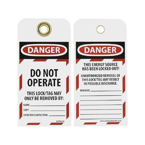 NMC LOTAG36-25 Lockout Tag, "DANGER - DO NOT OPERATE," 6" Height x 3" Width, Unrippable Vinyl, Red/Black on White (Pack of 25)