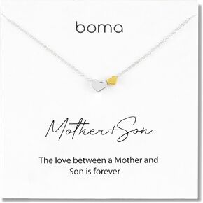 Boma Jewelry Sentiments Collection Mother & Son Sterling Silver Two Hearts with 14kt Gold Vermiel Necklace, 18 Inches