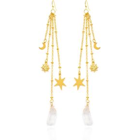Sun Goddess Quartz Charm Earrings Star Moon Crystal Bohemian Hippie Celestial Earrings Witch Metaphysical Jewelry