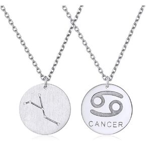 ChicSilver 925 Sterling Silver 12 Constellation Necklace Round Astrology Horoscope Zodiac Sign Pendant Necklace, Silver/Gold (with Gift Box)