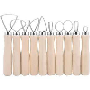 Clay Carving Tools, 10 Pieces Ceramic Pottery Clay Trimming Big Loop Tool Wood Handle Stainless Steel Flat Wire Cutter Sculpting Molding Set DIY Wax Carving Pottery Shapers Kits