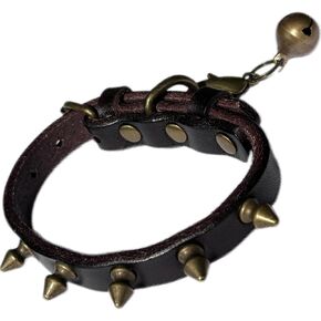 Leather Dog Collar Spiked for Small Dogs with Bell, Adjustable Cowhide Collar Studded Sharp Spikes for Boy Girl Puppies, Sturdy Heavy Duty, Orange Extra Small 8"-11"