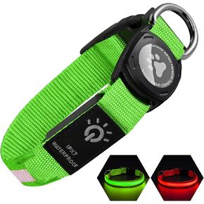 Lighted AirTag Dog Collar Rechargeable, Padded Air Tag Dog Collar, Heavy Duty Dog Collar with AirTag Holder Case, Adjustable Air Tag Accessories Pet Collar for Small Medium Large Dogs(Green,L) in Kuwait