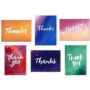 Hallmark Thank You Cards Assortment, Watercolor Thanks (48 Cards with Envelopes for Baby Showers, Wedding, Bridal Showers, All Occasion)