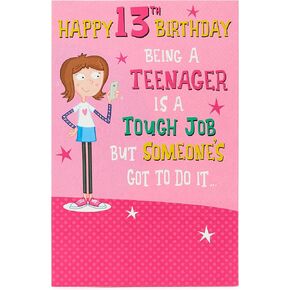 13th Birthday Card - Birthday Card 13 Year Old Girl - Teenager Birthday Card, pink|yellow|peach|beige
