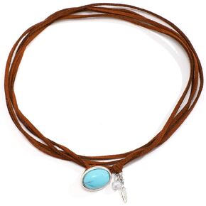 tenghong2021 Boho Turquoise Double Layered Clavicle Chain Necklaces for Women Trendy Turquoise Coin Leather Choker Necklace Cowgirl Outfits Necklace for Women Gifts Jewelry