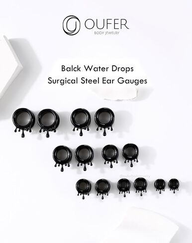 OUFER 2PCS Water Drops Ear Tunnels, Stainless Steel Ear Gauges Plugs, Double Flared Gauge For Ear Stretchers Expander, Ear Piercing Jewelry for Women Men in Saudi Arabia