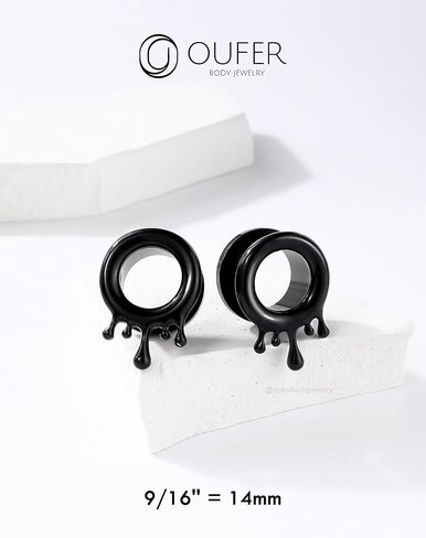 OUFER 2PCS Water Drops Ear Tunnels, Stainless Steel Ear Gauges Plugs, Double Flared Gauge For Ear Stretchers Expander, Ear Piercing Jewelry for Women Men in Saudi Arabia