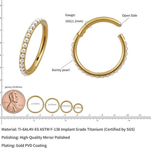 حلقة مجوهرات ثقب اللؤلؤ من FINE4U 16G 6 مم 8 مم 10 مم 12 مم، ASTM F136 أقراط غضروف من التيتانيوم، حلقة نقر مفصلية لا تسبب الحساسية للنساء in Saudi Arabia