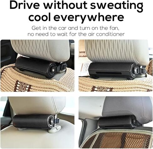 GLOGLOW USB Powered Bladeless Car Cooling Fan, Low Noise, High Cool Air, 3-speed Adjustable, Car Seat Fan for Trucks and other Vehicles (Black) in Saudi Arabia