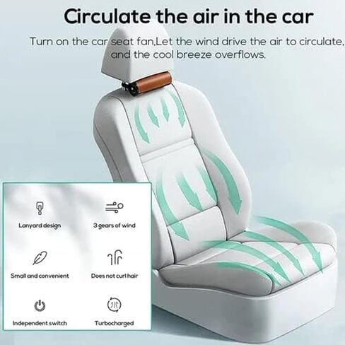 GLOGLOW USB Powered Bladeless Car Cooling Fan, Low Noise, High Cool Air, 3-speed Adjustable, Car Seat Fan for Trucks and other Vehicles (Black) in Saudi Arabia