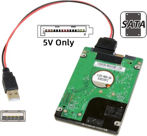 xiwai Single USB 2.0 to SATA Converter Adapter Cord 15Pin DC 5V Power Supply Hard Drive Cable for 2.5 inch SATA HDD SSD Disk Driver, 1FT in Kuwait