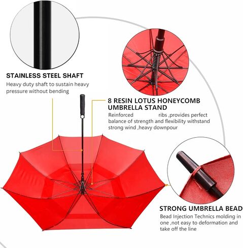 نقدم لكم مظلة الجولف الفاخرة المقاومة للرياح مقاس 60 بوصة - مظلة ذات فتحات تهوية - عمود فولاذي قوي - غلاف تخزين - مظلة سفر مفتوحة تلقائيًا in Kuwait