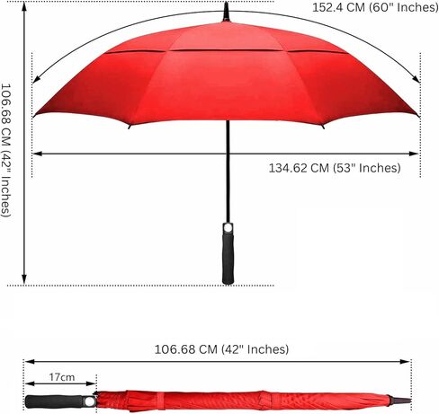 نقدم لكم مظلة الجولف الفاخرة المقاومة للرياح مقاس 60 بوصة - مظلة ذات فتحات تهوية - عمود فولاذي قوي - غلاف تخزين - مظلة سفر مفتوحة تلقائيًا in Kuwait
