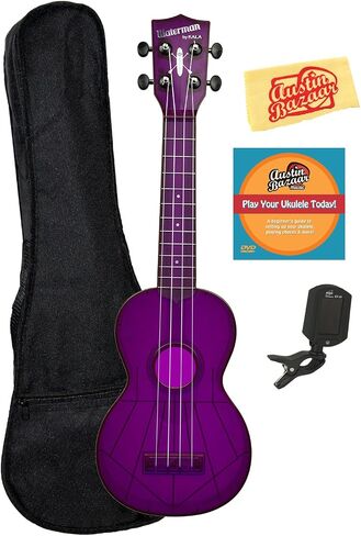 Kala KA-SWB-GN Waterman Soprano Ukulele - حزمة من إسفنج البحر باللون الأخضر غير اللامع مع حقيبة كبيرة، وموالف، وأقراص DVD التعليمية لأوستن بازار، وقطعة قماش تلميع in Saudi Arabia